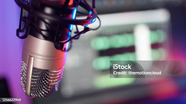Studio Microphone Recording Podcast Audio Stock Photo - Download Image Now - Podcasting, Microphone, Radio Broadcasting