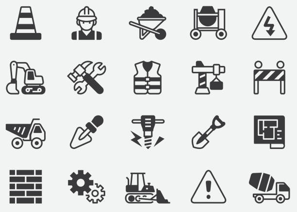 Construction Pixel Perfect Icons Construction Pixel Perfect Icons concrete symbols stock illustrations