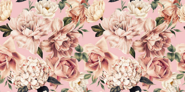 istock Seamless floral pattern with flowers on summer background, watercolor illustration. Template design for textiles, interior, clothes, wallpaper 1256628922