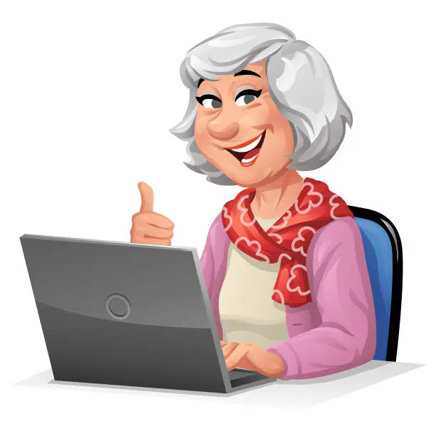 Vector illustration of Senior Woman Using Laptop