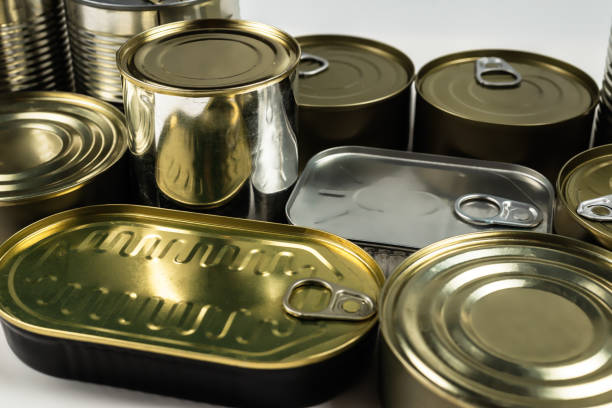 istock Mix of cans isolated on white background. 1256634355