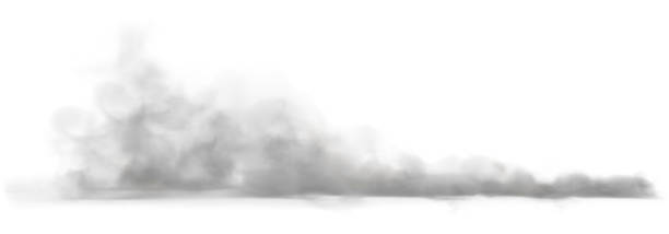 Dust cloud on a dusty road from a car. Dust cloud on a dusty road from a car. Scattering trail on track from fast movement. Transparent realistic vector stock illustration smoke stock illustrations