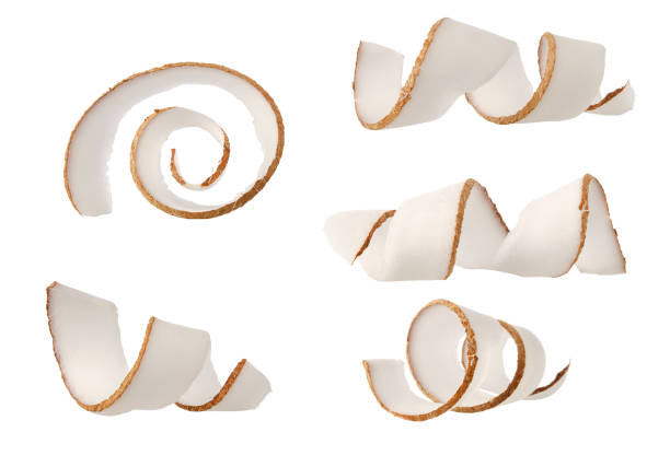 istock Coconut fruit spiral curl piece set isolated on white background 1256636935