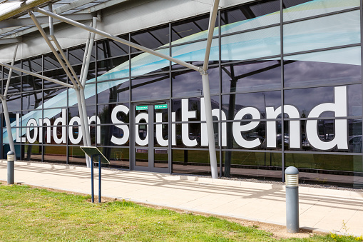 Southend, United Kingdom July 7, 2019: Terminal at London Southend airport SEN in the United Kingdom.