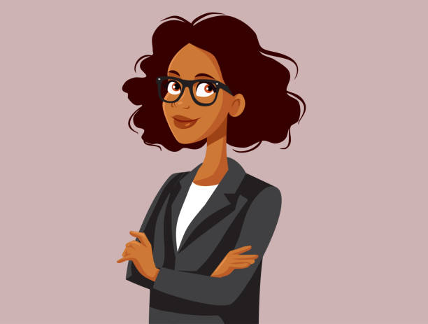 Professional Portrait of a Strong Business Woman Strong confident female manager standing with arms crossed accountant stock illustrations