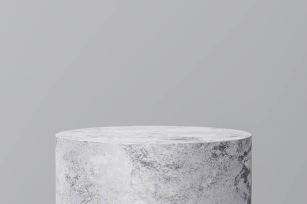 istock White marble product display on gray background with modern backdrops studio. Empty pedestal or podium platform. 3D Rendering. 1256646246