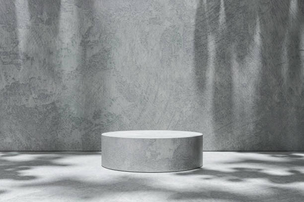 istock Empty room scene backdrops product display on cement background with sunny shadow in blank studio. Empty pedestal or podium platform. 3D Rendering. 1256646257