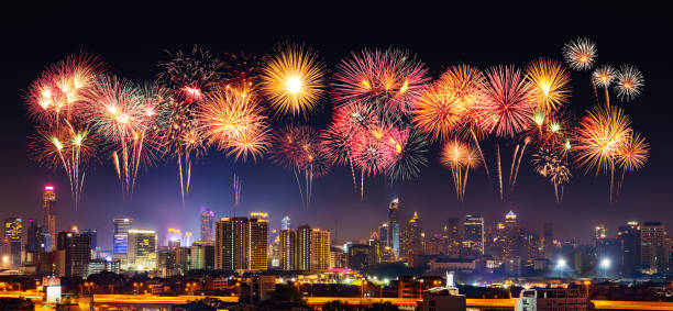 istock Happy new year firework with Bandkok cityscape at night 1256647265