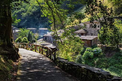 Teixois village, Los Oscos, Asturias. Ethnographic Site dates from the 18th century and is based on the integral use of the hydraulic energy of the river.