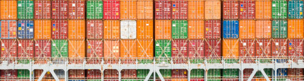 istock Rear view container ship. Business logistic transportation sea freight, Cargo ship 1256647943