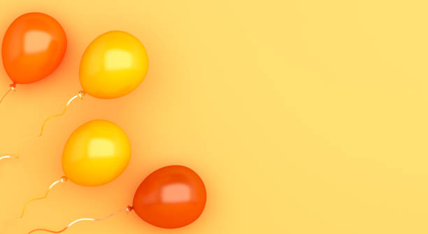 istock Flying orange balloons on background, Autumn concept design, halloween, copy space text, 3D illustration. 1256649320