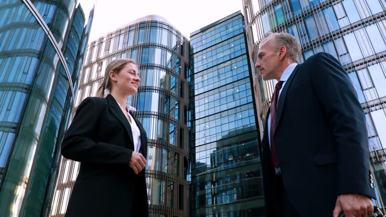 Businesswoman and businessmen negotiators wear suits shake hands meeting for the first time, seller banker handshake partner client investor make investment partnership deal agreement trust concept