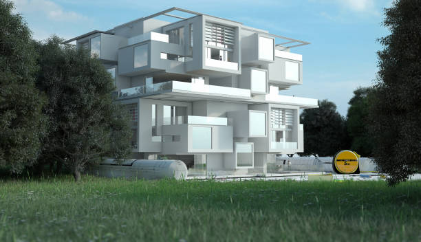 istock Luxury Apartment building project on site 1256661325