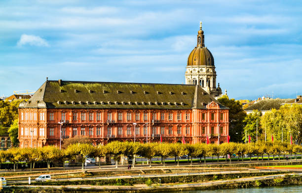 the electoral palace and the christ church in mainz, germany - electoral palace imagens e fotografias de stock
