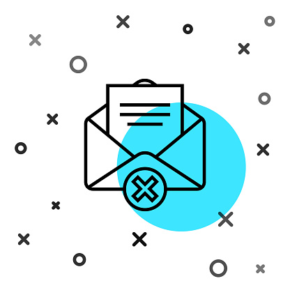 Black line Delete envelope icon isolated on white background. Delete or error letter. Cross on message. Rejected mail. Random dynamic shapes. Vector Illustration