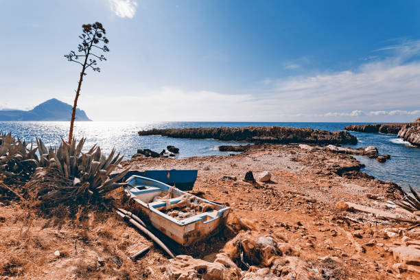 Sicily, Italy - Sea bay and beach view from coastline between San Vito lo Capo and Scopello, Trapani province stock photo