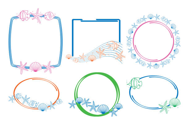 color frames with sea fauna - vector decorative starfish and fish color frames with sea fauna - vector decorative starfish and fish shell starfish orange sea stock illustrations