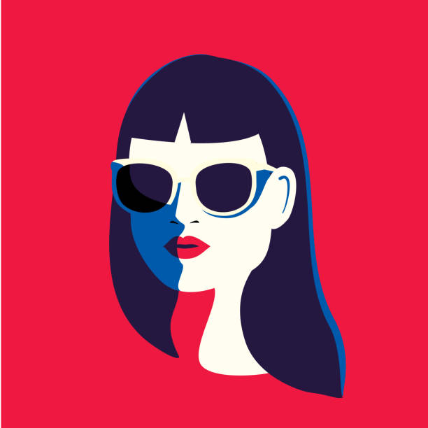 ilustraciones, imágenes clip art, dibujos animados e iconos de stock de mujer de moda en gafas de sol. chica glamorosa. retrato femenino de moda para impresiones, tarjetas - women sunglasses little girls glamour