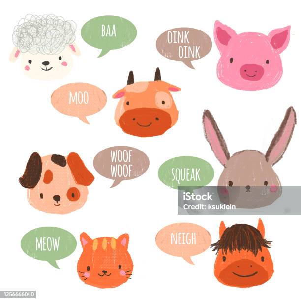 What Does Animals Say Educational Children Card With Popular Animal Sounds  Cow Dog Cat And Other Farm Pets Stock Illustration - Download Image Now -  iStock