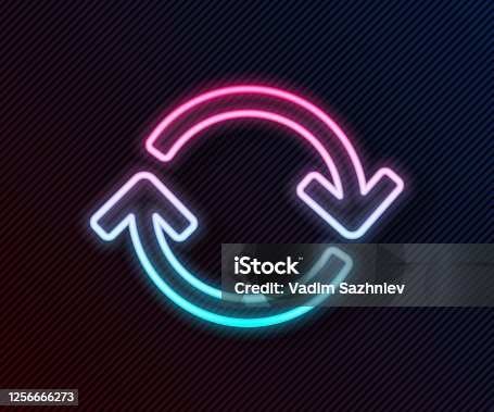 istock Glowing neon line Refresh icon isolated on black background. Reload symbol. Rotation arrows in a circle sign. Vector Illustration 1256666273