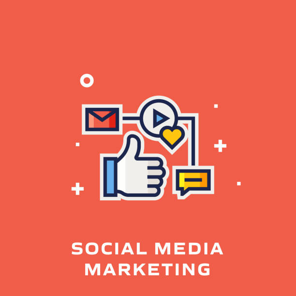 istock Social Media Marketing Flat Line Icon, Outline Vector Symbol Illustration. 1256666988