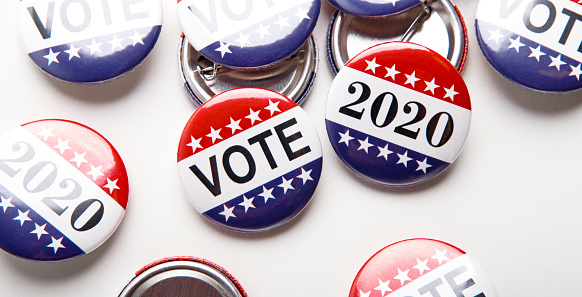 America Vote election badge buttons on white background, vote USA 2020, panorama