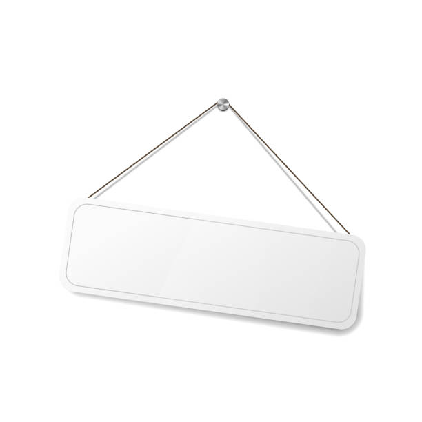 istock White blank sign hanging on the rope, template for shop door on white 1256668583