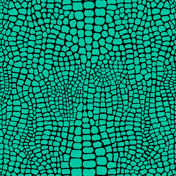 クロコダイルやワニのプリントでシームレスなパターン。緑の革の肌のテクスチャの模倣壁紙。動物的ベクターの背景。 - green backgrounds spotted abstract点のイラスト素材／クリップアート素材／マンガ素材／アイコン素材