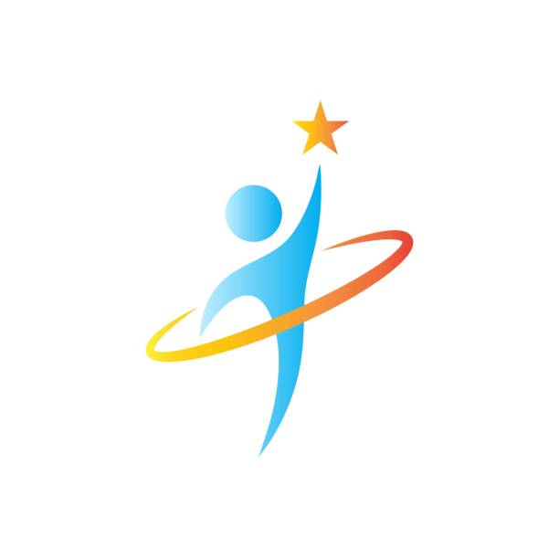 reach star abstract symbol of people reaching for stars, reach dreams aspire logo stock illustrations