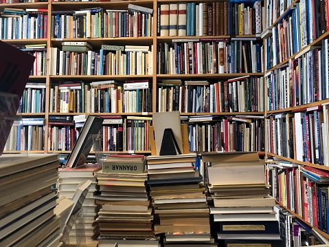 Corner of a secondhand bookshop in Stockholm Sweden