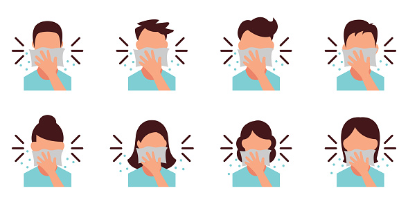 Personal Hygiene - Covering Mouth with tissue while sneezing - Icon as EPS 10 File.