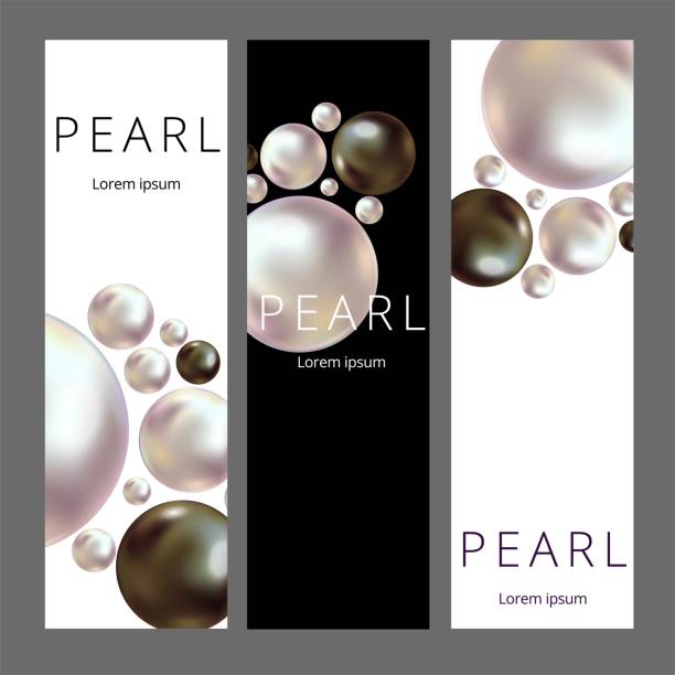 Shiny pearls frame on background. Realistic white and black pearls. vector art illustration