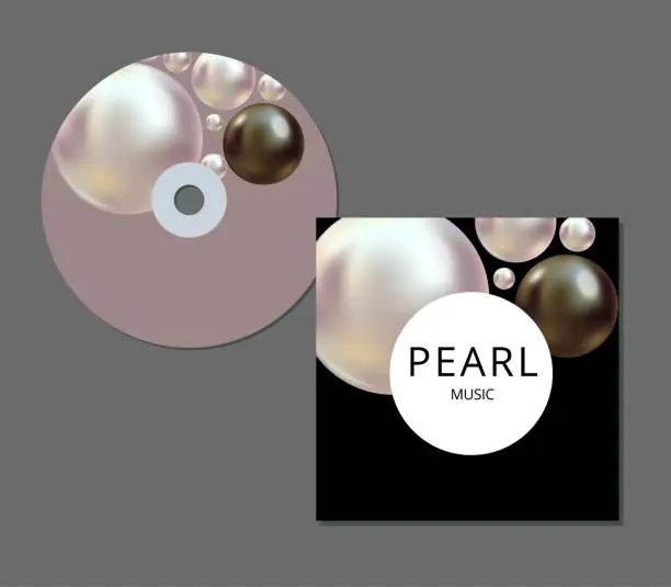 Vector illustration of CD cover template with artistic, colorful creative abstract design for your business in EPS 10 format. Realistic black and white pearls.