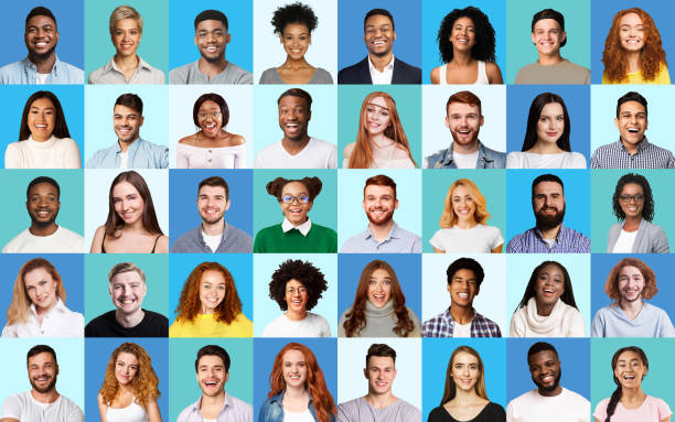 istock Composite Picture Of Diverse People Expressing Happiness Over Blue Backgrounds 1256675785