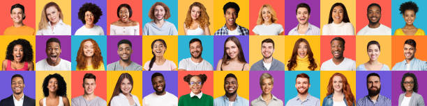 istock Diverse Millennial People's Faces Smiling On Colorful Backgrounds, Collage, Panorama 1256676561
