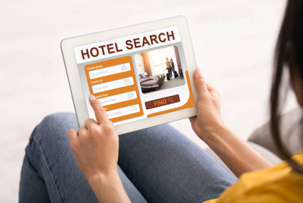 istock Woman Booking Hotel Using Tablet Sitting At Home, Cropped, Collage 1256676898