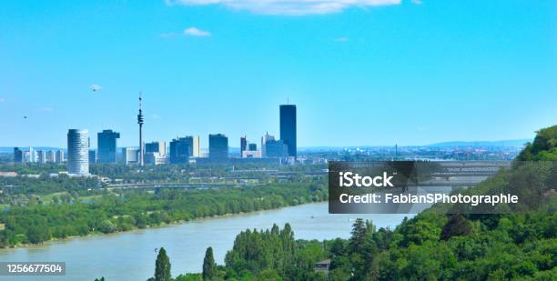 Panoramic View Over Vienna With Danube And Vic Stock Photo - Download Image Now - UNO City Complex, Vienna - Austria, Architecture
