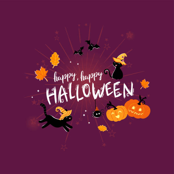 istock Fun hand drawn halloween illustration with ghosts, pumpkins, bats and candy. Great for halloween concepts - vector design 1256679780
