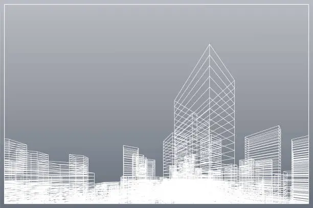 Vector illustration of Abstract wireframe of perspective city background.