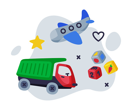 Cute Truck Airplane Cubes Baby Toys Set Kids Game Various Objects Cartoon  Vector Illustration Stock Illustration - Download Image Now - iStock
