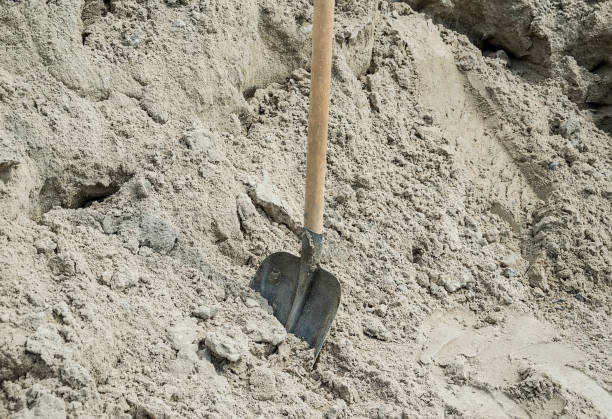 istock Shovel metal with sand, working tool. 1256685991