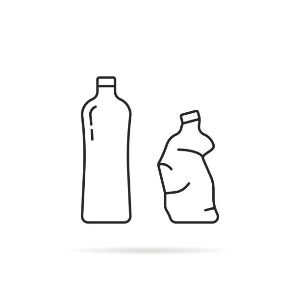 ganze und zerknitterte dünne linie flasche - crushed can soda drink can stock-grafiken, -clipart, -cartoons und -symbole