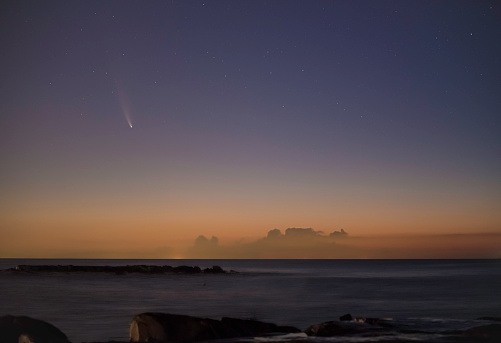 Comet Neowise over the ocean shot from Asbury Park at Jersey Shore