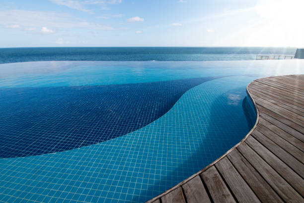 istock Infinity pool with views of the sea and blue sky. 1256690657