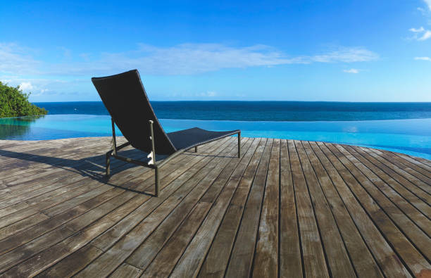 istock Infinity pool with views of the sea and blue sky. 1256690692