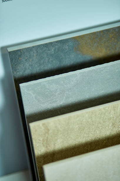 istock Various decorative tiles samples. Colorful samples of a stone tile in store 1256691505