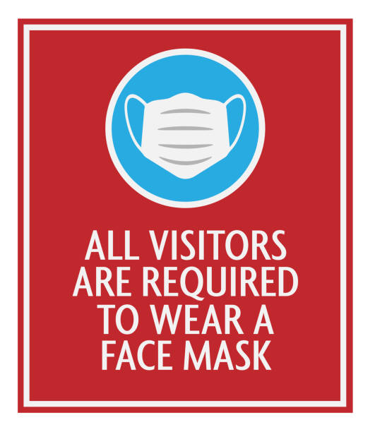 red face mask required sign with protective face covering icon red face mask required sign with protective face covering icon vector illustration restaurant masks stock illustrations