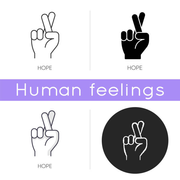 Hope icon Hope icon. Crossed fingers for luck. Optimistic outlook. Positive mental attitude. Wish of good expectation. Promise for possibility. Linear black and RGB color styles. Isolated vector illustrations fingers crossed illustrations stock illustrations