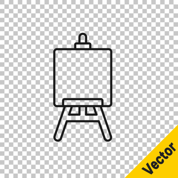 czarna linia drewniana sztaluga lub malowanie tablic artystycznych ikona izolowana na przezroczystym tle. ilustracja wektorowa - easel blackboard isolated wood stock illustrations