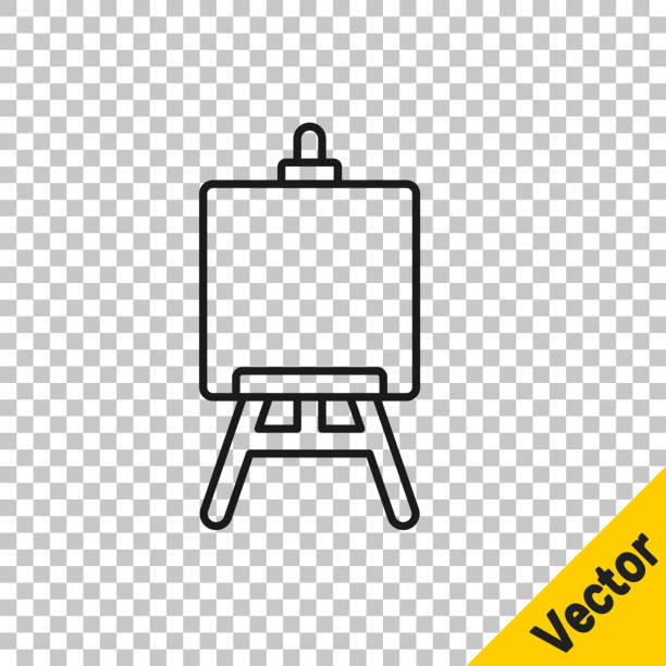 ilustrações, clipart, desenhos animados e ícones de linha preta cavalete de madeira ou pintura de placas de arte ícone isolado em fundo transparente. ilustração vetorial - easel blackboard isolated wood